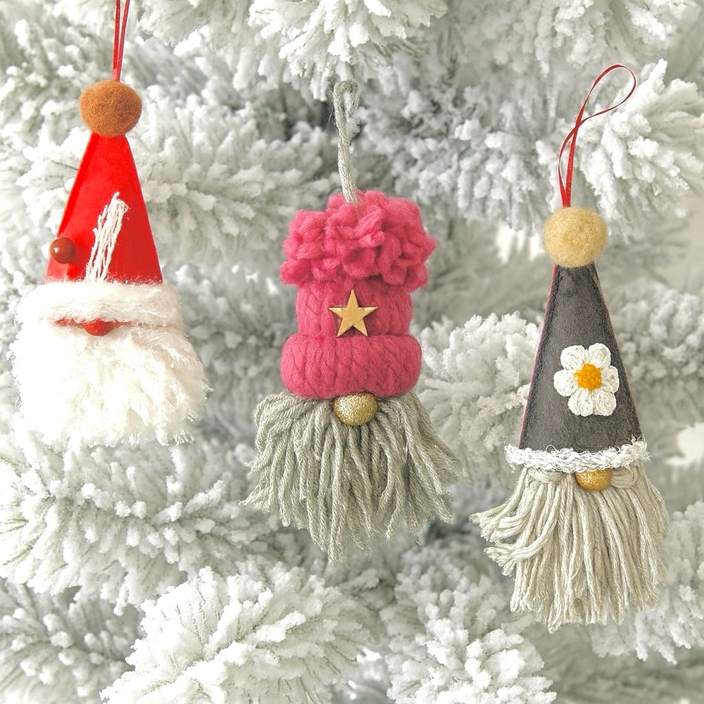 3-Pack Christmas Gnome Ornament Set, Rustic Farmhouse Holiday Festive Decor